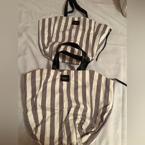 Victoria's Secret Cream & Gray Striped Canvas Tote